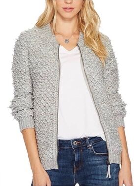 Lucky Brand Light grey Bouclé Zip-Up Jacket